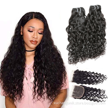 Uniky 8A water wave hair flat weft natural black virgin filipino hair 3 bundles with closures free sample hair bundles